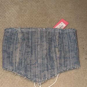 Edikted Light Blue and White Tweed Strapless Bustier